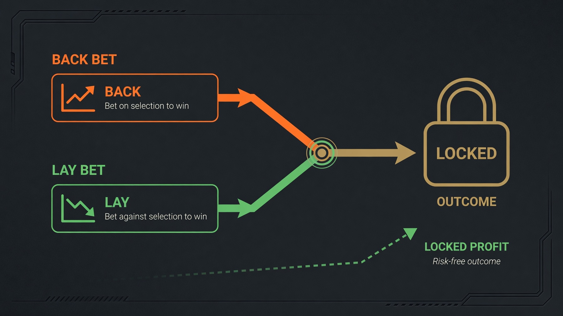 Illustration of a back position and a lay position combining to lock a result