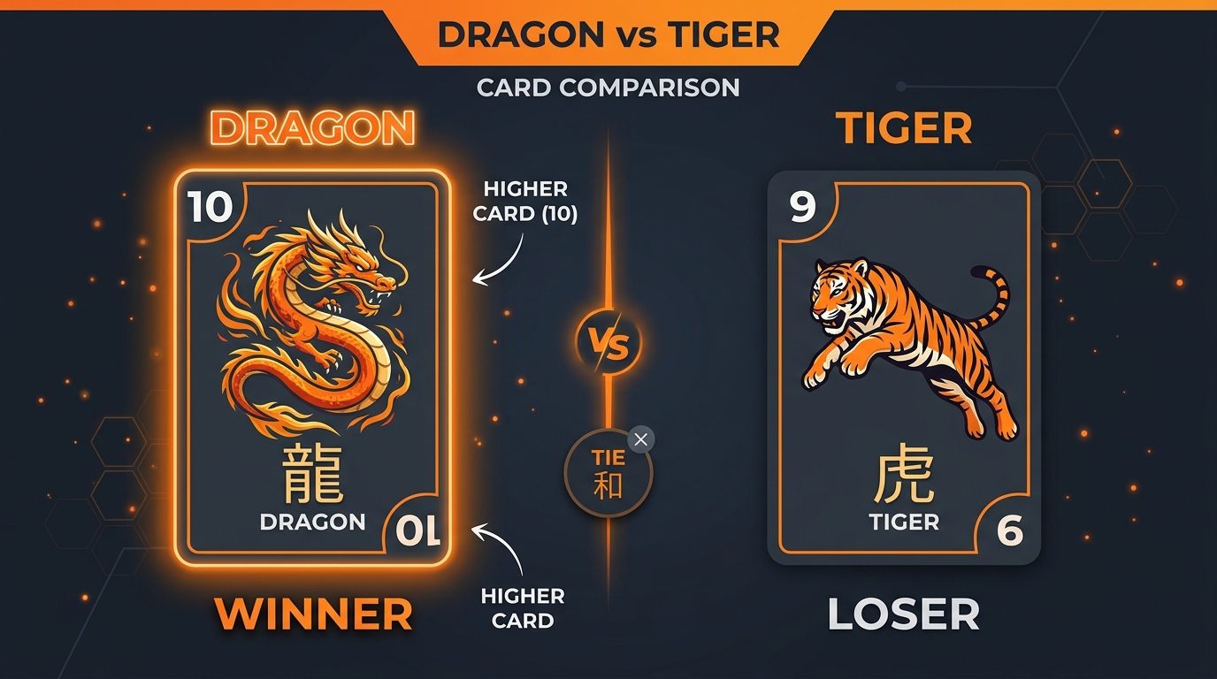 Dragon card versus Tiger card comparison with a tie option