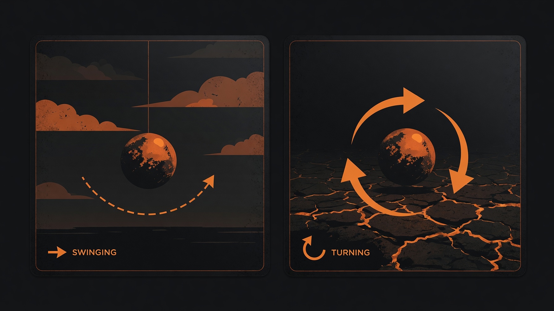 Illustration of swing under cloud cover and spin on a dry, cracked pitch