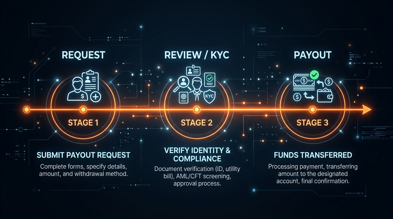 Withdrawal timeline showing request, review and payout stages