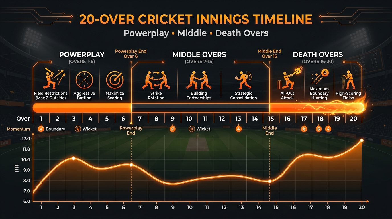Timeline of a T20 innings split into phases