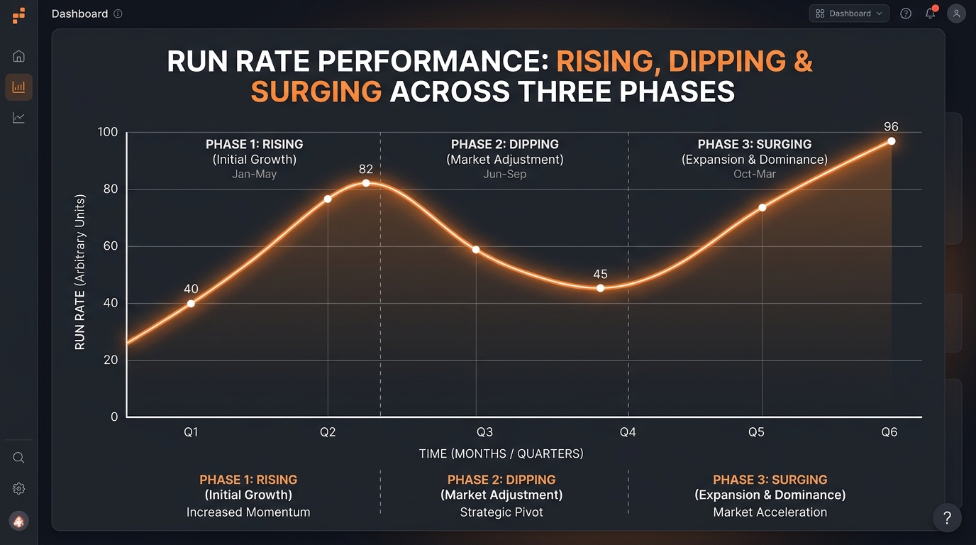 Run-rate curve across powerplay, middle overs and death overs