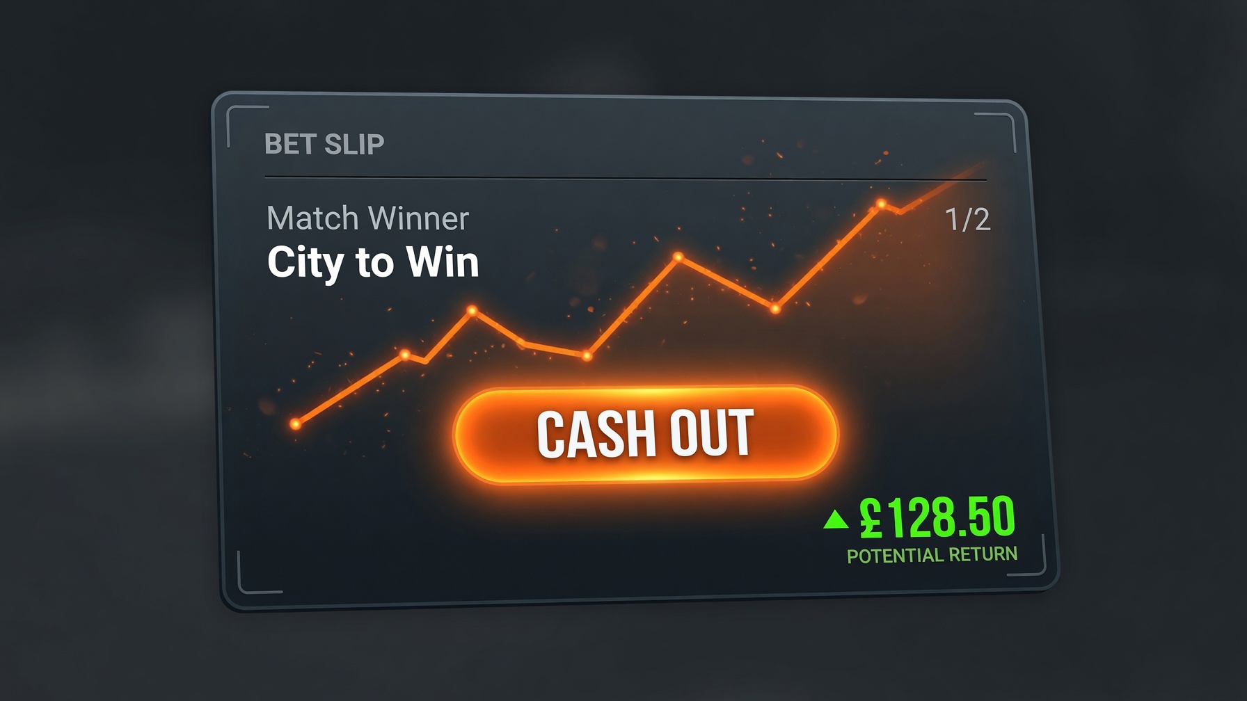 Cash out button showing a settled return on a dark bet slip